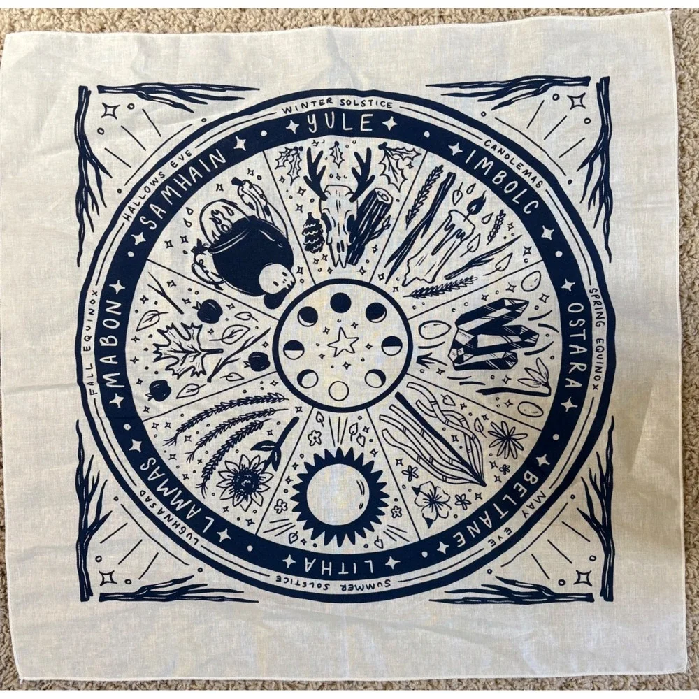 Wheel of the Year/Pagan Yule Samhain ostara Lammas Mabon bandana 22x22 vintage